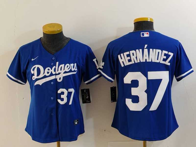 Women%27s Los Angeles Dodgers #37 Teoscar Hernandez Number Blue Cool Base Stitched Jerseys->mlb womens jerseys->MLB Jersey